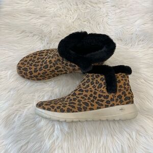 Skechers Leopard Print Faux Fur Winter Boots Goga Mat Size 11